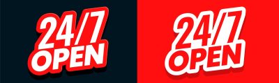 24 hour open service red sticker template business promo vector