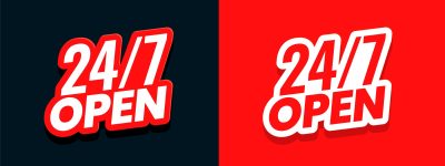 24 hour open service red sticker template business promo vector
