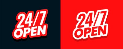 24 hour open service red sticker template business promo vector