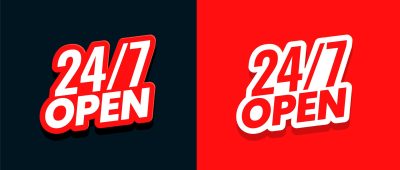 24 hour open service red sticker template business promo vector