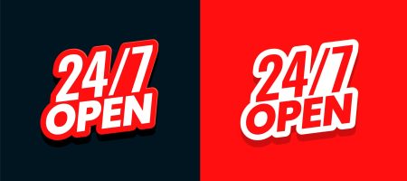 24 hour open service red sticker template business promo vector