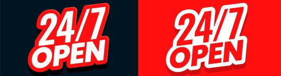24 hour open service red sticker template business promo vector