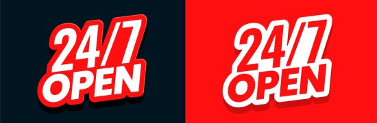 24 hour open service red sticker template business promo vector