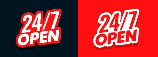 24 hour open service red sticker template business promo vector