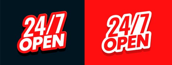 24 hour open service red sticker template business promo vector