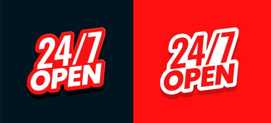 24 hour open service red sticker template business promo vector